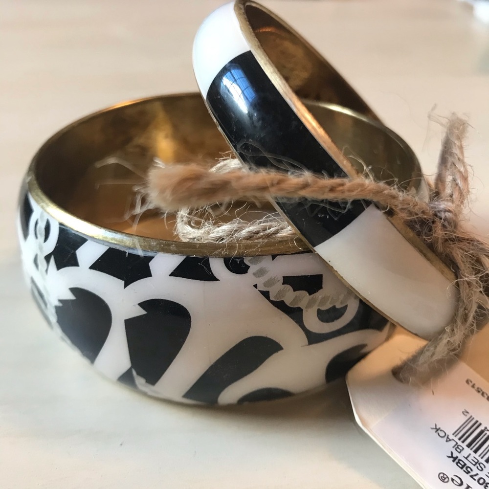 Vintage 90’s style Black, White, & Brass Nautical Bangles